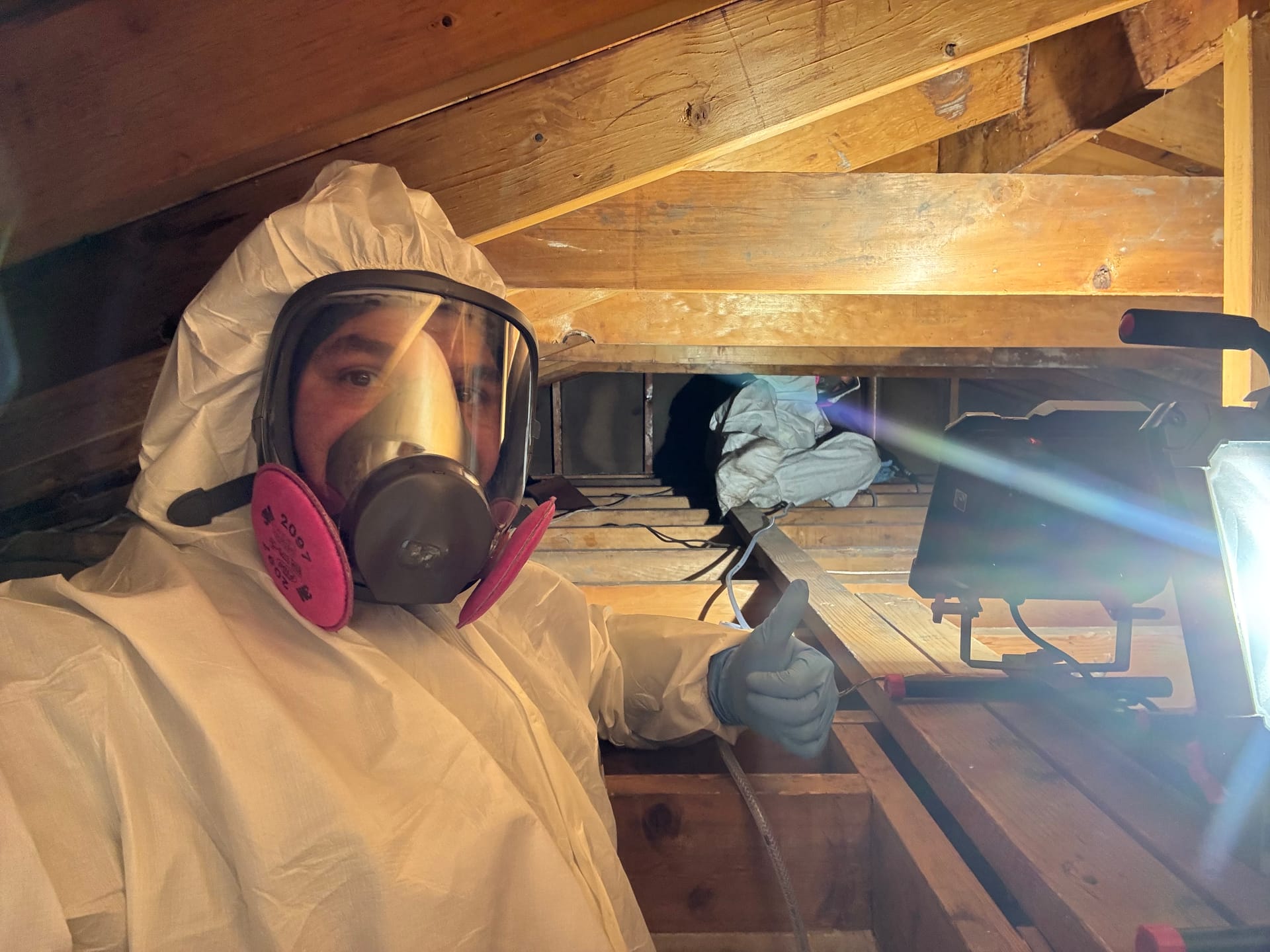 Mold remediation technician at work